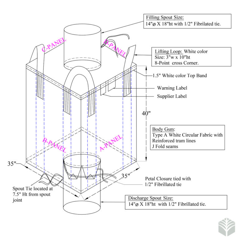 Bulk Bags (FIBC) - Spout Top, Spout Bottom, 35" X 35" X 40"